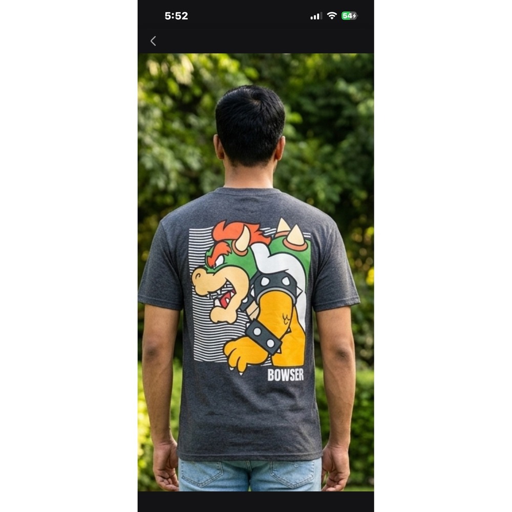 Nintendo Super Mario Bowser Graphic T-Shirt Mens XLT Gray Short Sleeve Tee